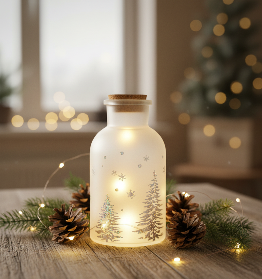 FROSTED GLASS JAR LIGHT UP 20CM