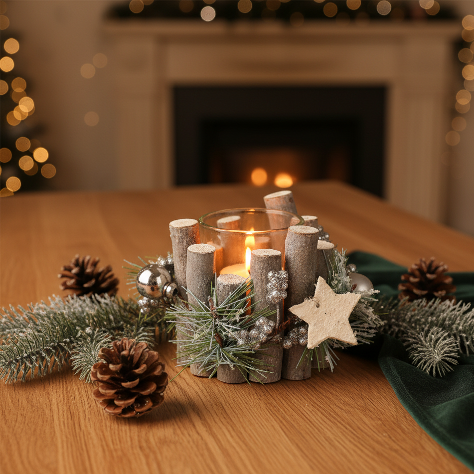 RUSTIC WOODLAND T-LIGHT HOLDER, 11CM