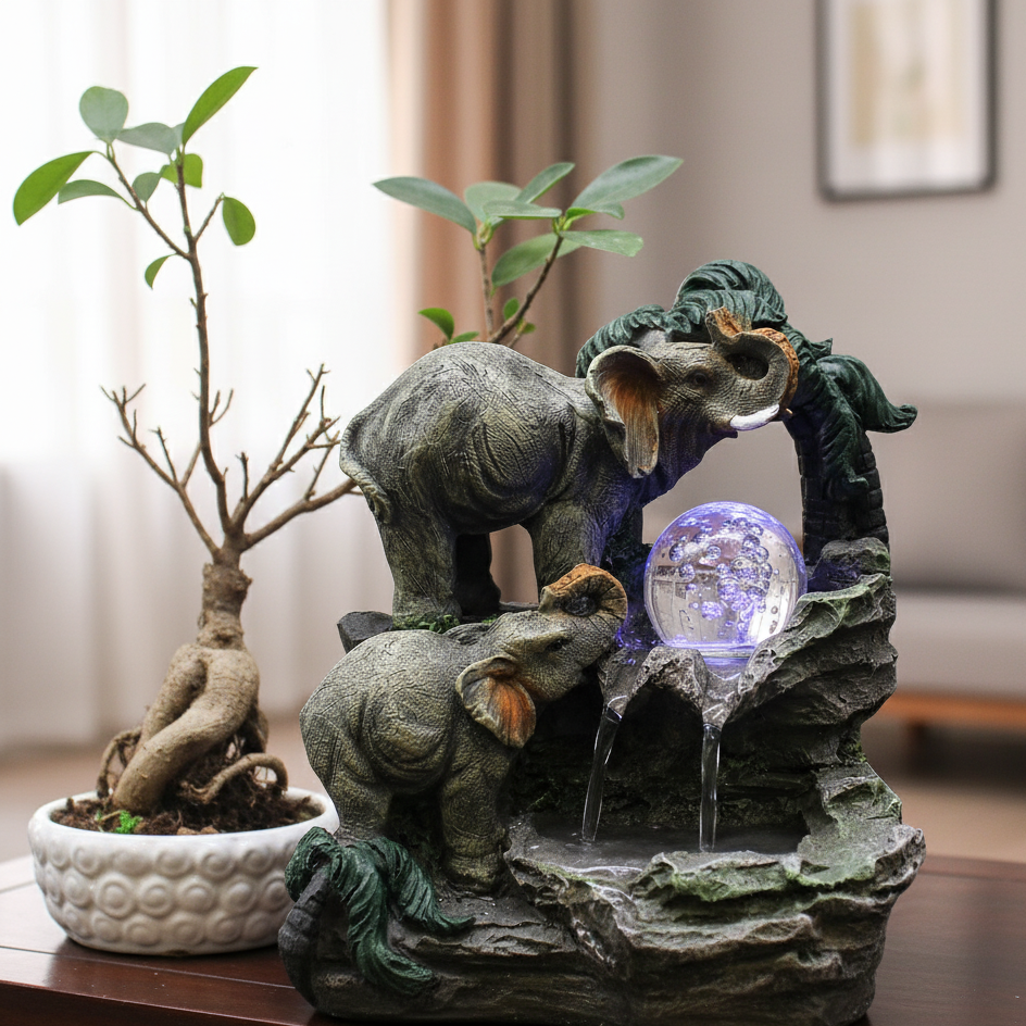 Tabletop Water Feature - 30cm - Elephant Family