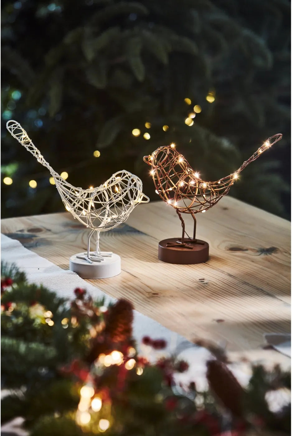 Gold Copper White Wire Table Robin Light Warm White LED Decoration