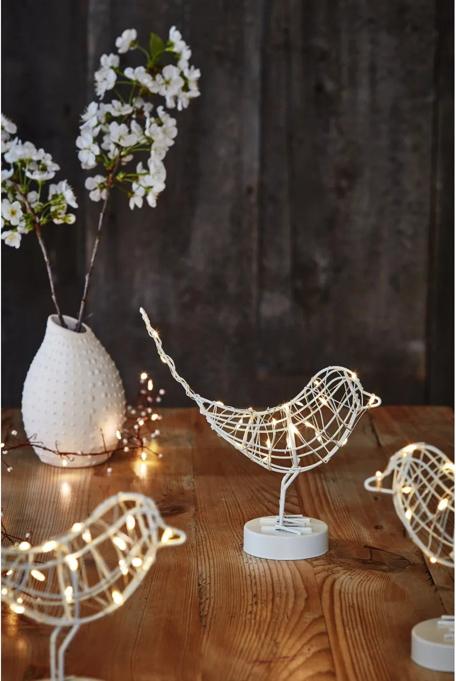 Gold Copper White Wire Table Robin Light Warm White LED Decoration