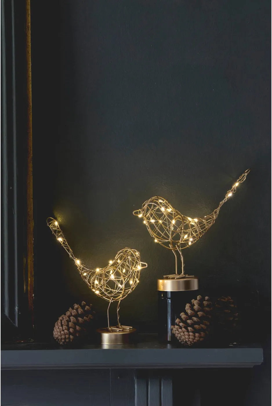 Gold Copper White Wire Table Robin Light Warm White LED Decoration
