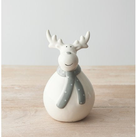 PLUMP GREY SCARF REINDEER, 14CM