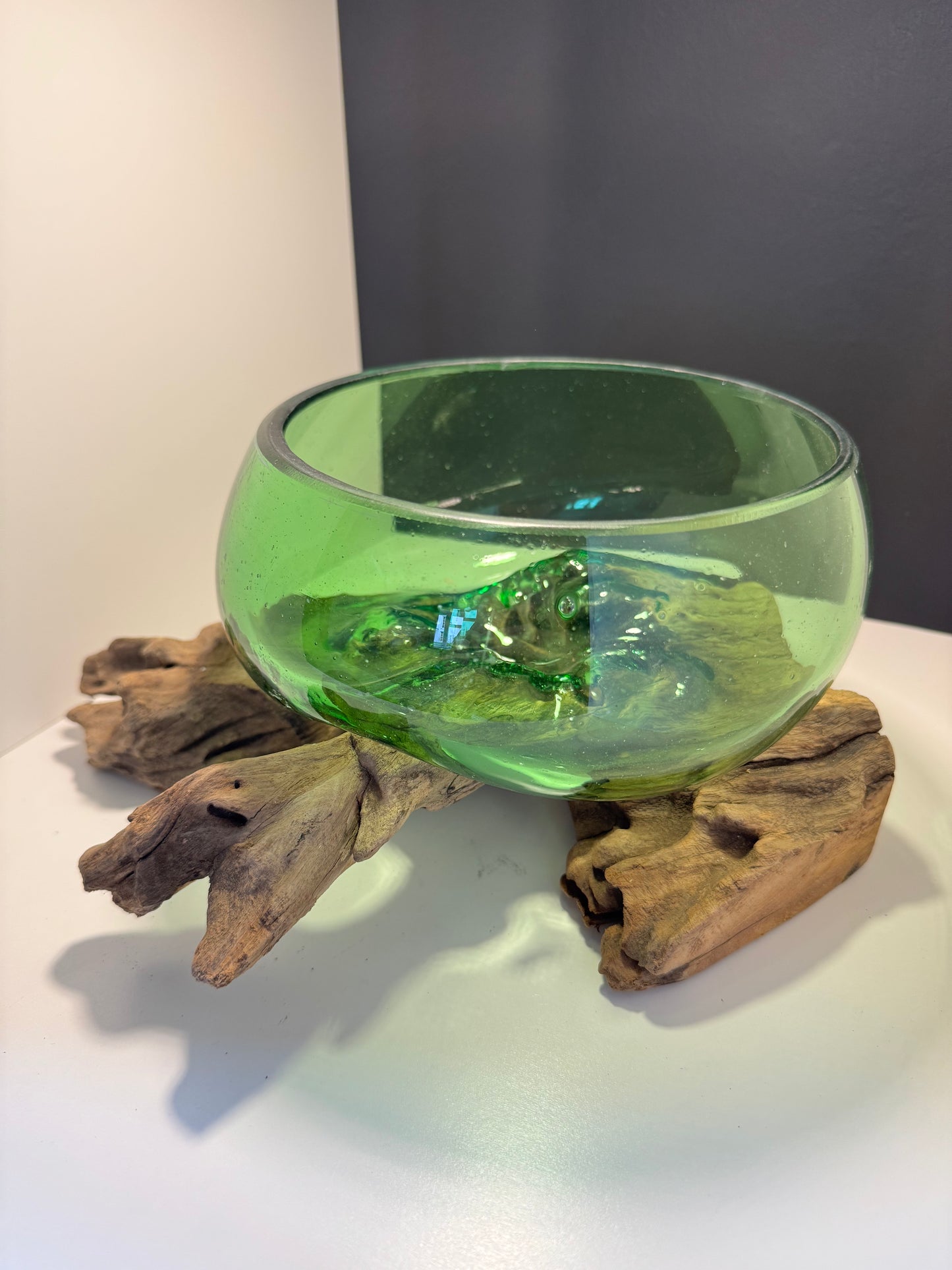 Recycled Beer Bottles - Lrg Wide Bowl on Wood