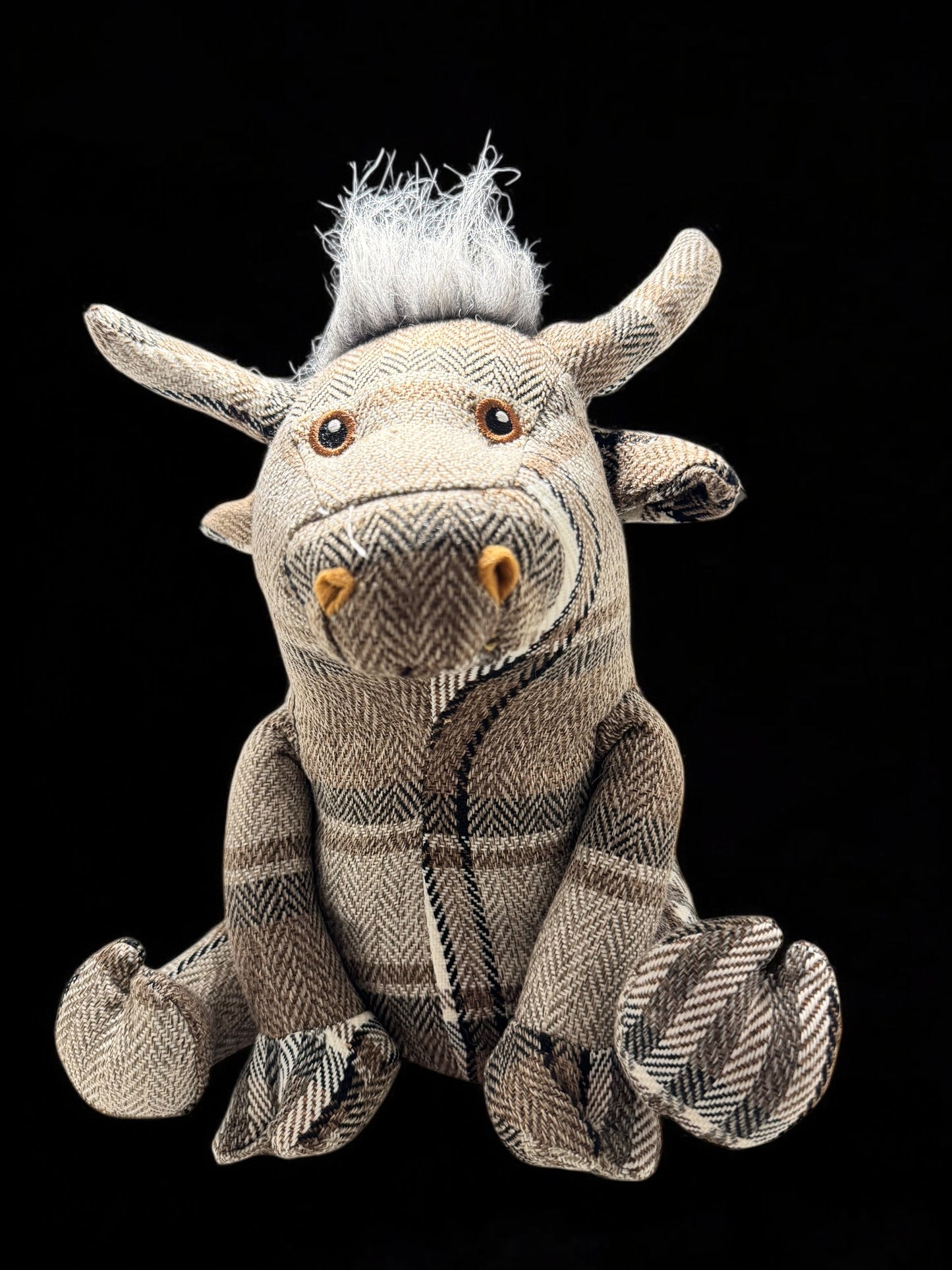 Grey Tartan Bull Doorstop, 30cm