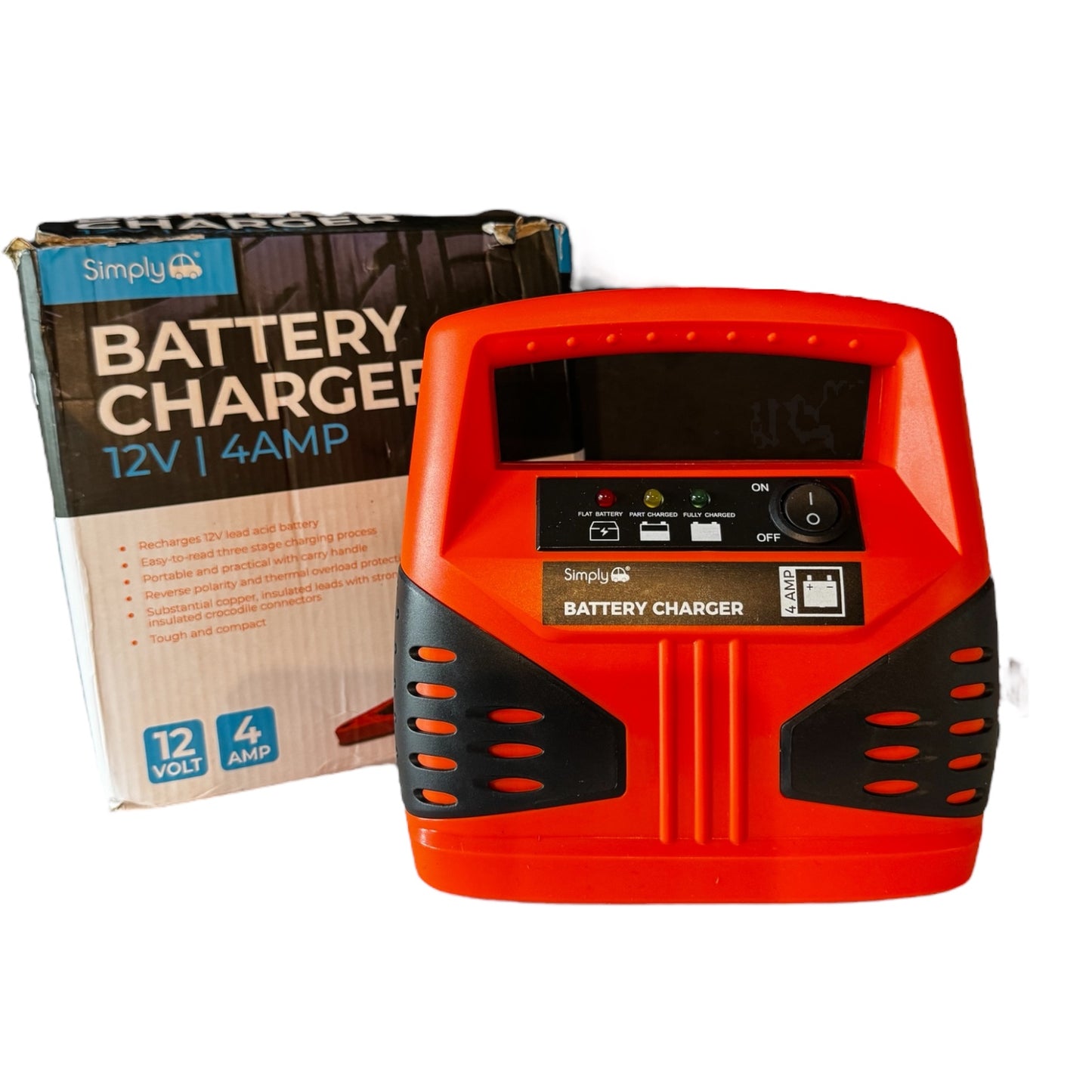 Car Battery Charger 4 Amp / 12v - Portable Charging - Simply SBC4
