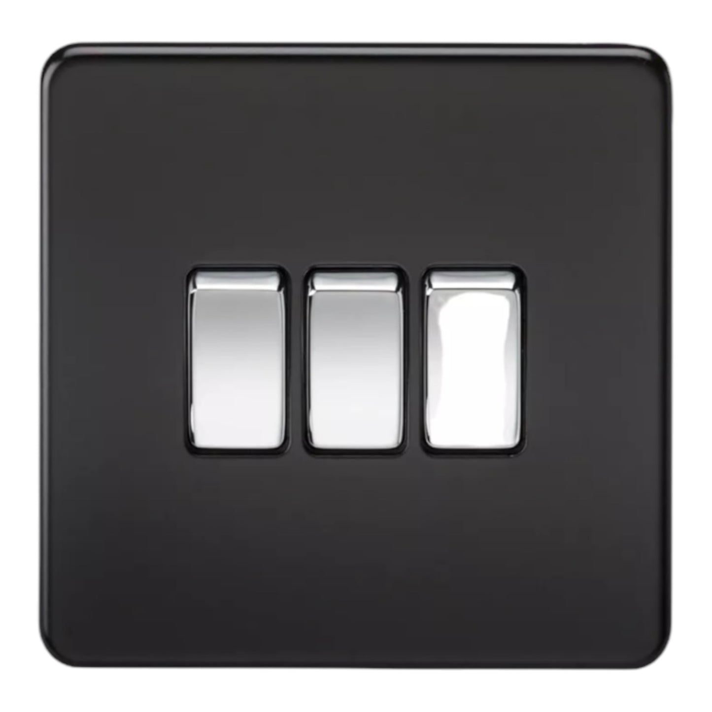 Knightsbridge Screwless 10AX 3G 3-Way Switch - Matt Black with Chrome Rocker