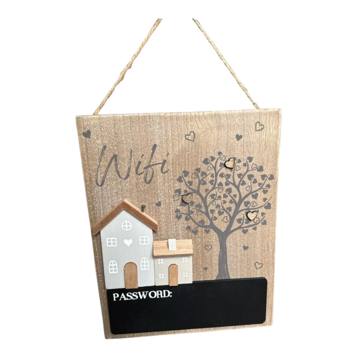 Wooden Houses Chalkboard Wifi Password Sign Tree Of Life Love Heart Wall Hanging