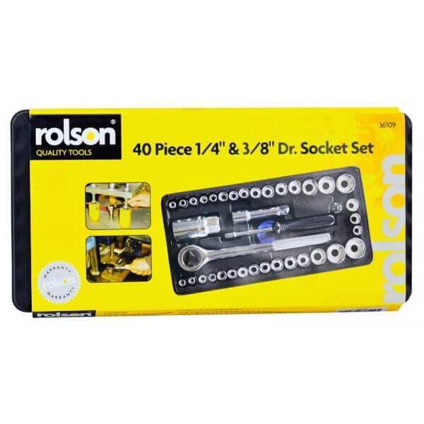 Rolson 40 Piece Socket Set 1/4 Or 3/8" Ratchet Metric Imperial 36109