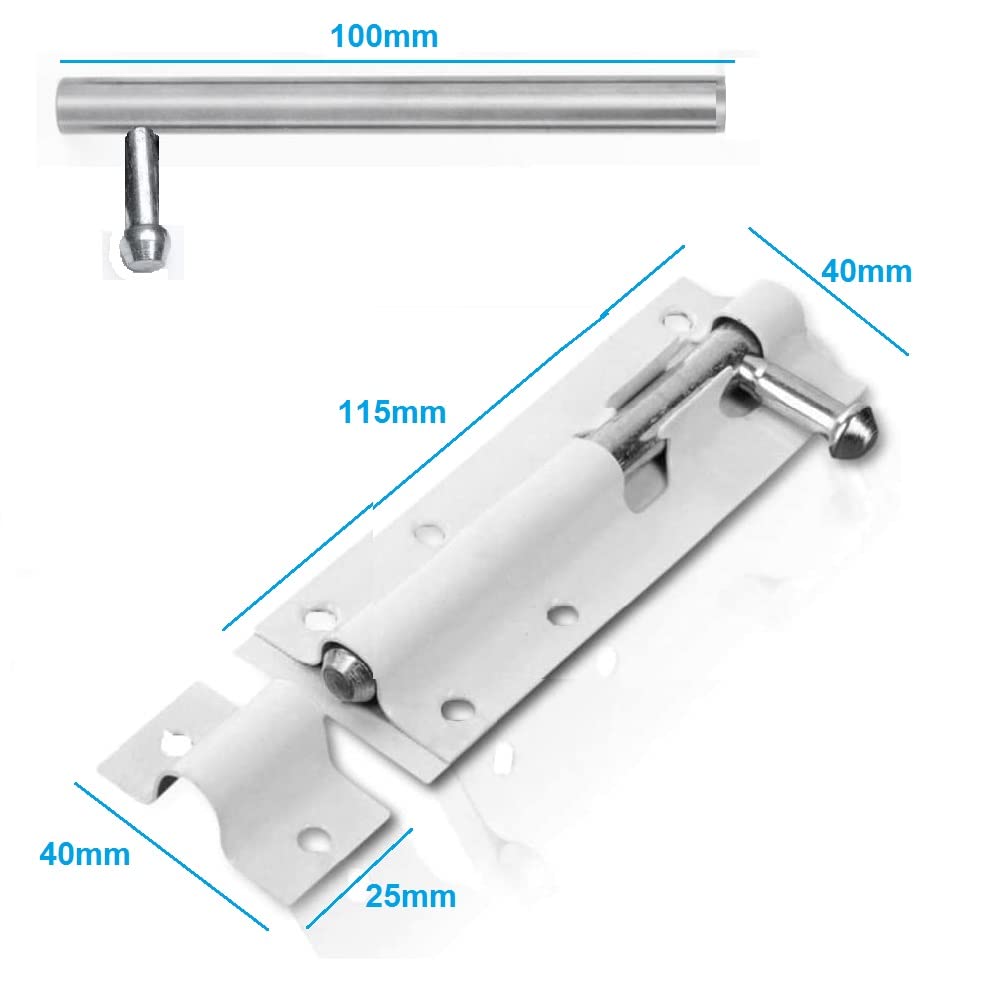 TERF® Heavy Duty Tower Door Bolt Barrel Slide Lock Bolt White 100mm [4''] Door Latch with Screws