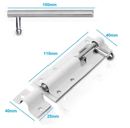 TERF® Heavy Duty Tower Door Bolt Barrel Slide Lock Bolt White 100mm [4''] Door Latch with Screws