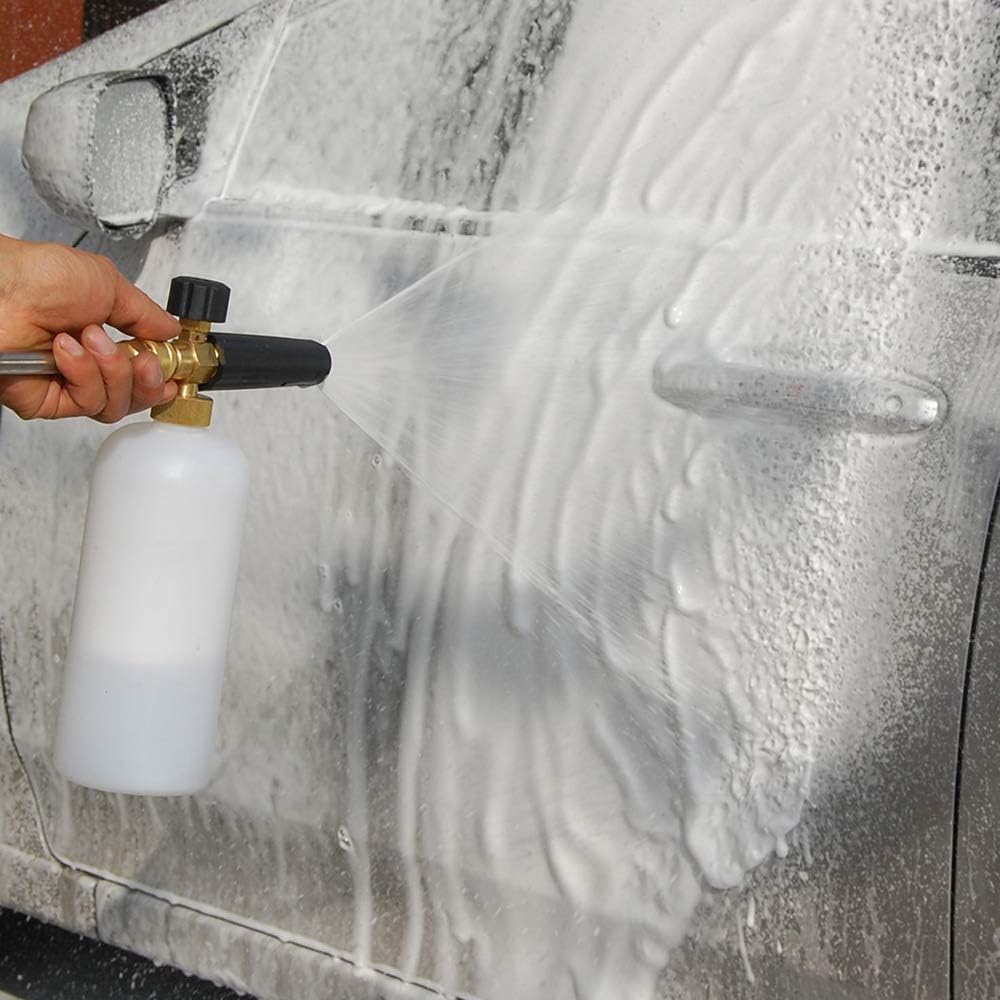 Snow Foam Lance 1/4" Quick Release Car Wash Foam Cannon Pot with Adjustable Nozzle, High Pressure Washer Soap Dispenser Bottle (1L)