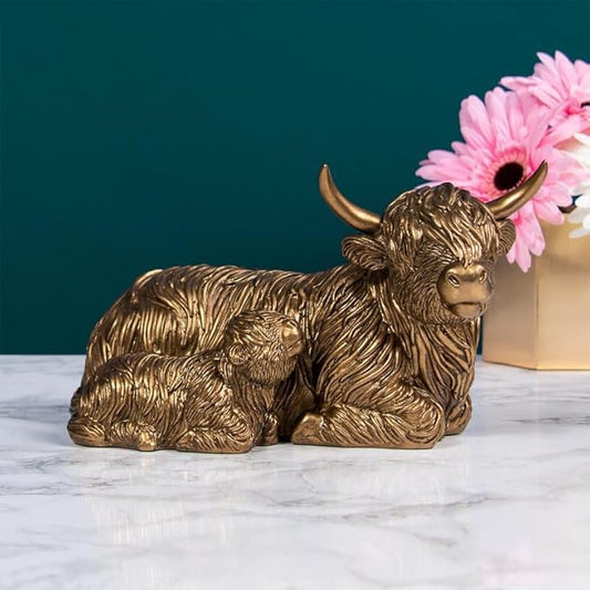 The Leonardo Collection Reflections Bronzed Cow & Baby L Figurine For Home & Office | Home Decor Ornaments Gift For Women & Men | Beautiful Figurine For Indoor & Outdoor | Living Room Decor Ornaments