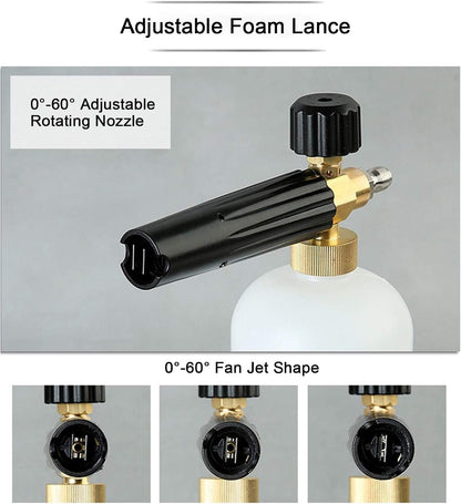 Snow Foam Lance 1/4" Quick Release Car Wash Foam Cannon Pot with Adjustable Nozzle, High Pressure Washer Soap Dispenser Bottle (1L)