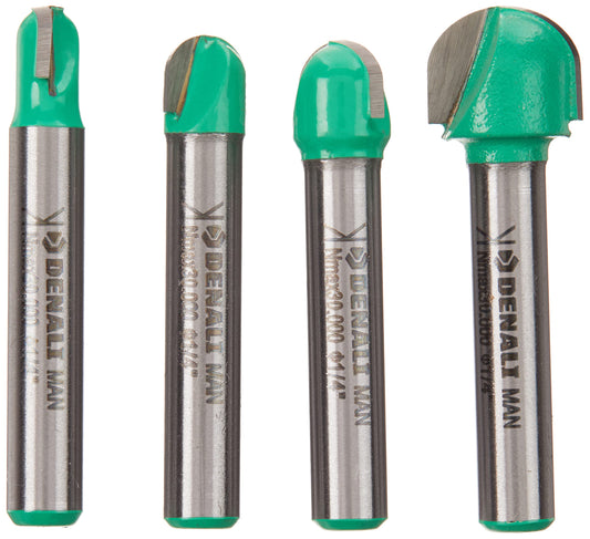 Denali 4-Piece 1/4-inch (63 mm) Shank Round Nose Core Box Router Bit Set
