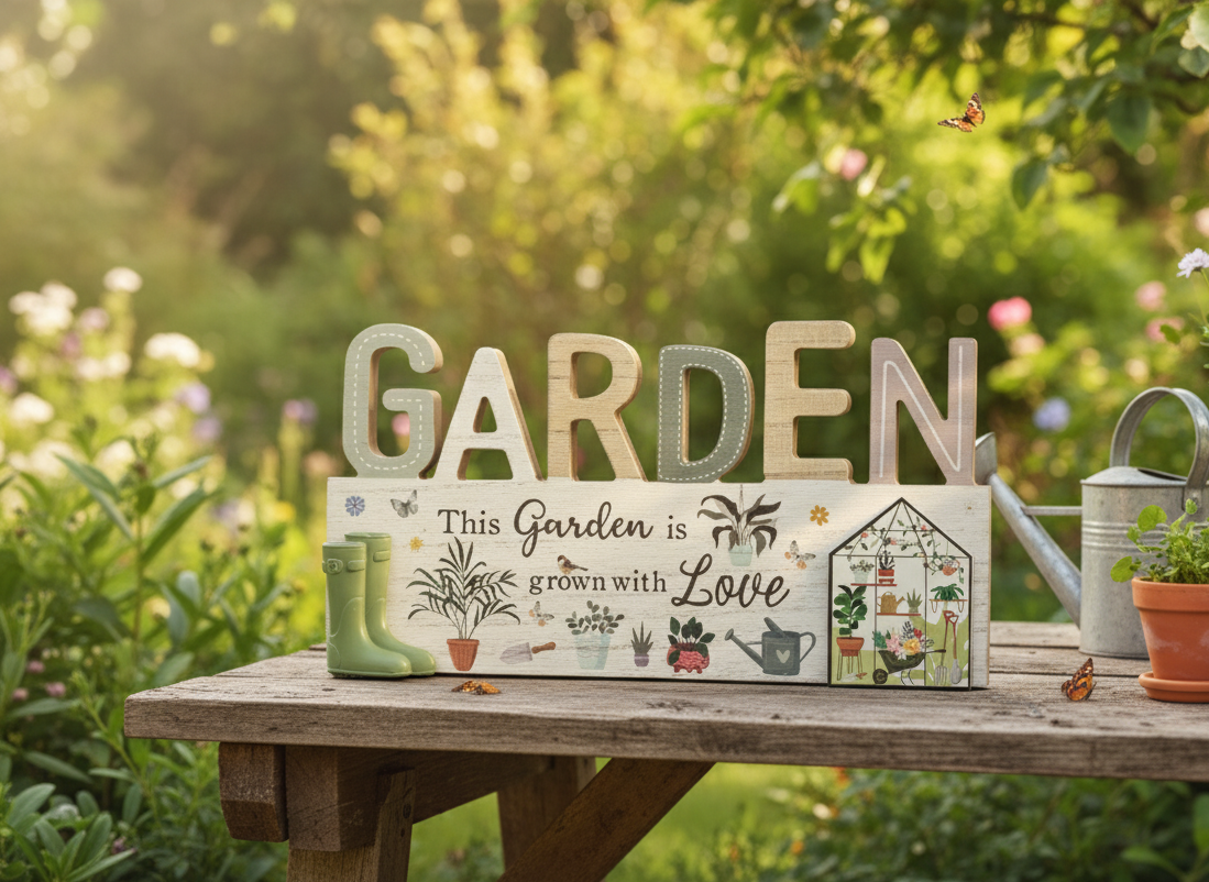 2/A WOODEN GARDEN PLAQUE, 35CM