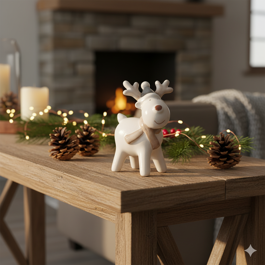 WHITE CERAMIC REINDEER HAT 9CM