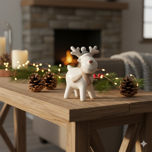 WHITE CERAMIC REINDEER HAT 9CM