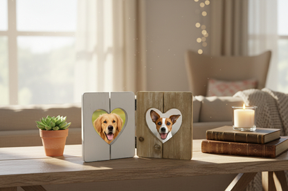 Wooden Double Heart Photo Frame, 15cm