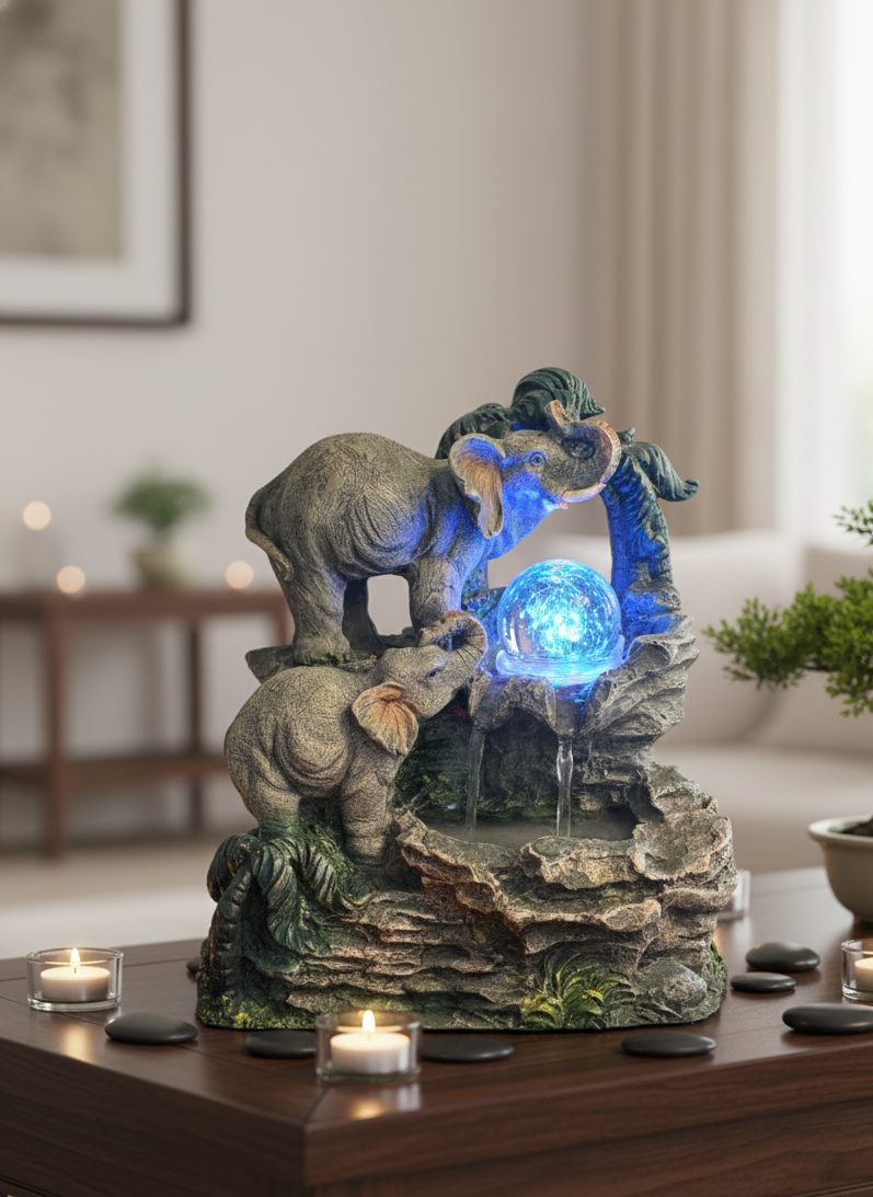 Tabletop Water Feature - 30cm - Elephant Family