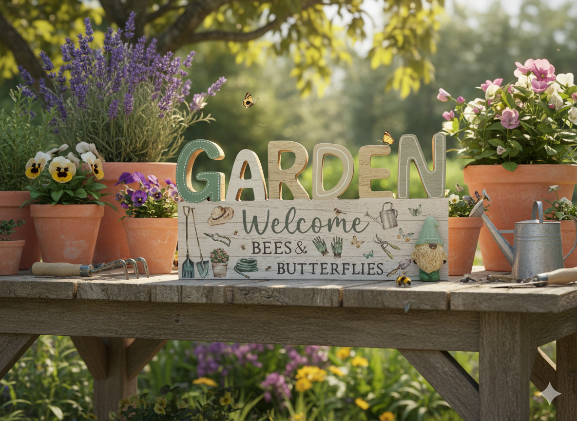 GARDEN WOODEN DECORATIVE PLAQUE, 24CM