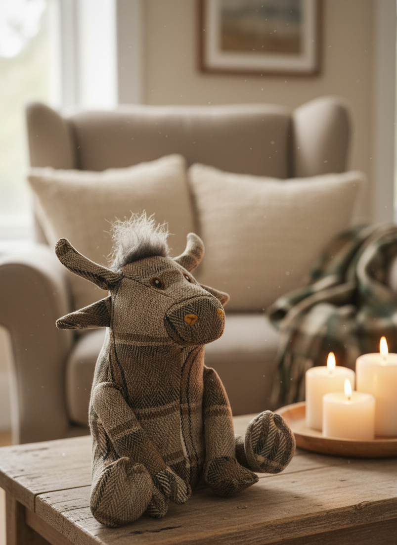 Grey Tartan Bull Doorstop, 30cm