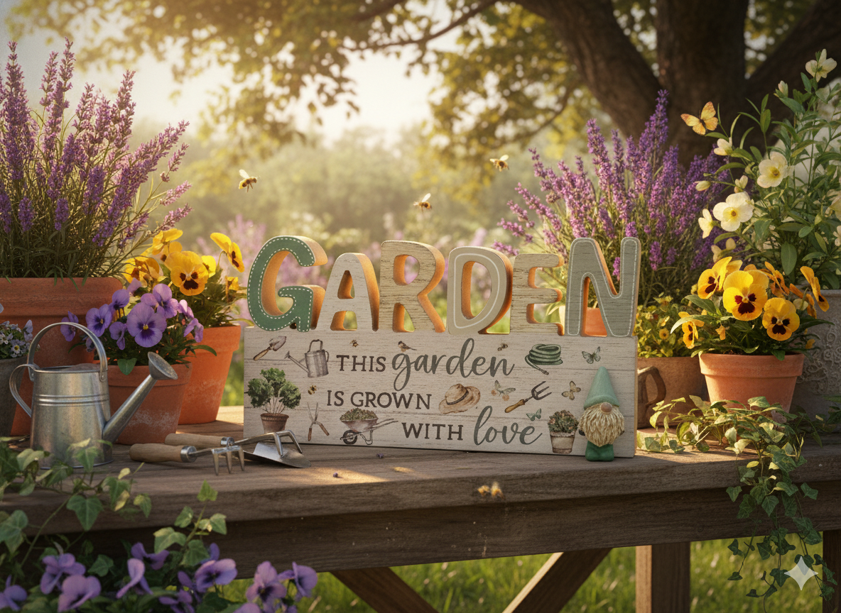 GARDEN WOODEN DECORATIVE PLAQUE, 24CM