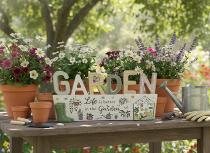 2/A WOODEN GARDEN PLAQUE, 35CM