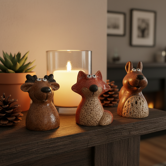 Set of 3 Woodland Animal Ornaments – Deer, Fox & Squirrel | Rustic Nature-Inspired Home Décor