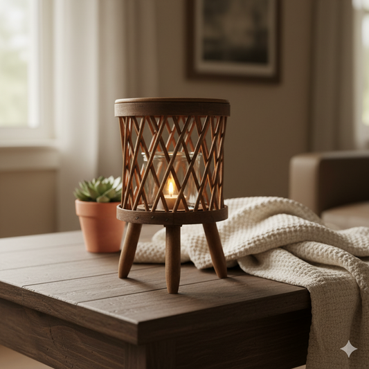 Wicker Lantern With Candle Holder Garden Lightning Table Light Rattan Lamp 16cm