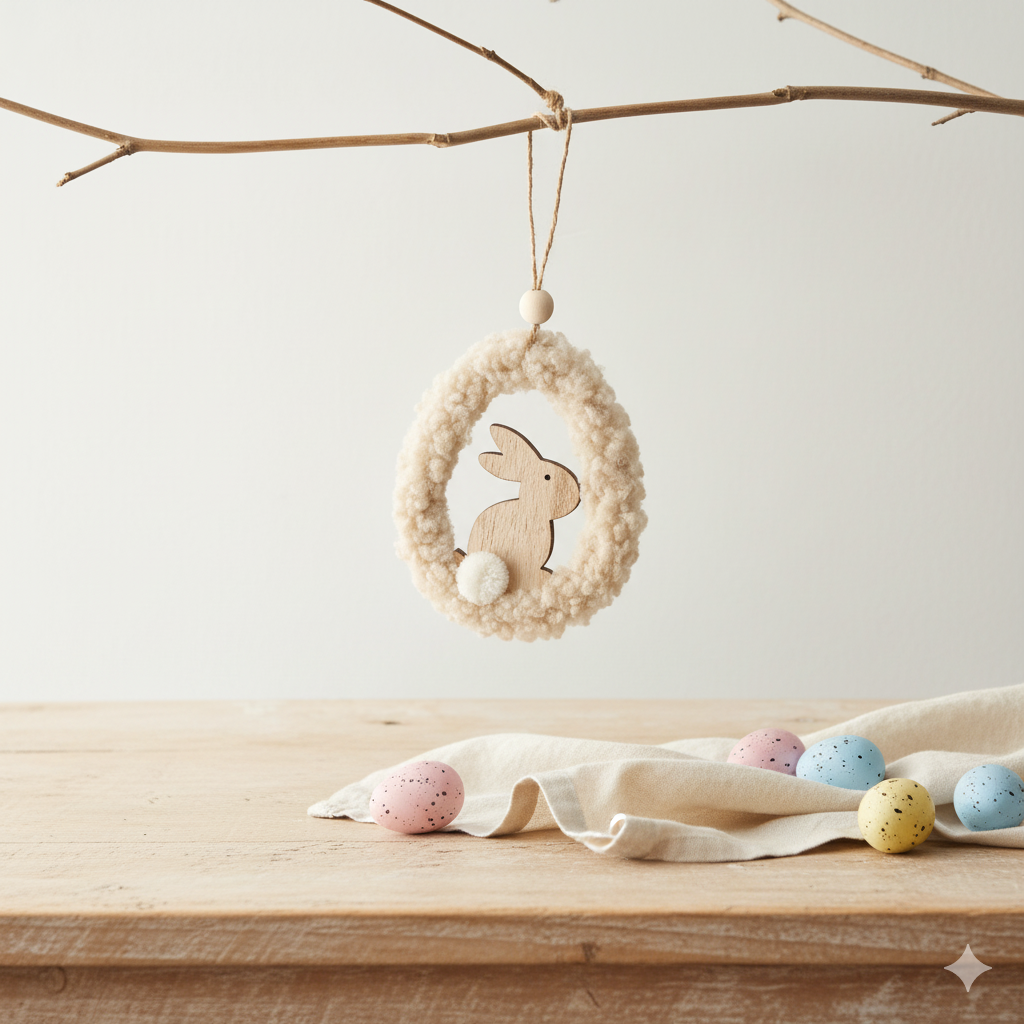 2 HANGING SHERPA BUNNY ORNAMENTS 14CM