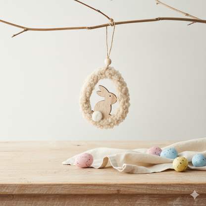 2 HANGING SHERPA BUNNY ORNAMENTS 14CM