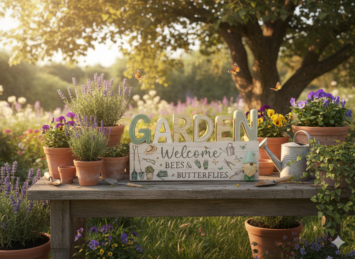 GARDEN WOODEN DECORATIVE PLAQUE, 24CM