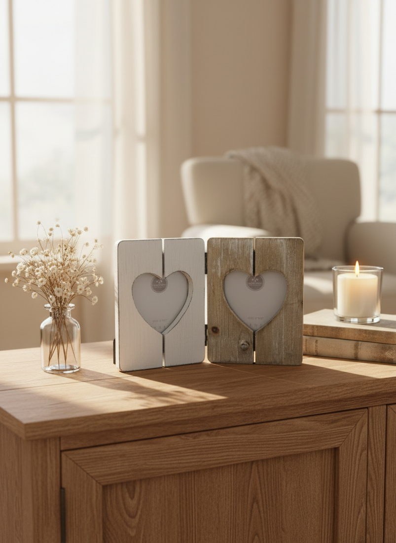 Wooden Double Heart Photo Frame, 15cm