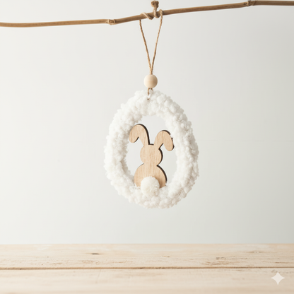 2 HANGING SHERPA BUNNY ORNAMENTS 14CM