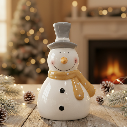 CERAMIC SNOWMAN ORNAMENT, 15CM