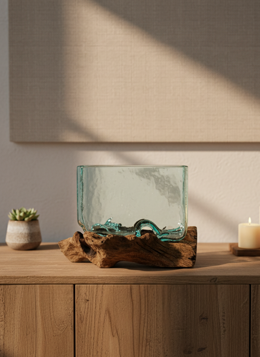 Molten Glass Tank on Wood with Stand - Medium Bowl