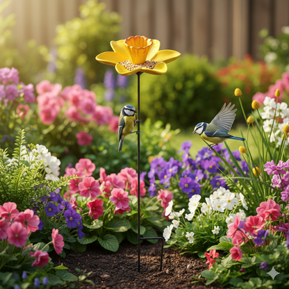 Small Daffodil Stake Bird Feeder Outdoor Cast Iron Garden Ornament 76cm