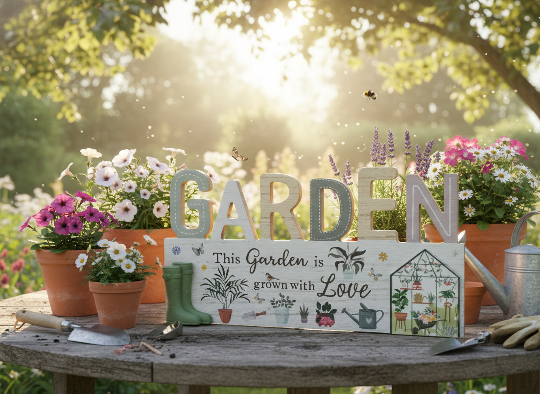 2/A WOODEN GARDEN PLAQUE, 35CM