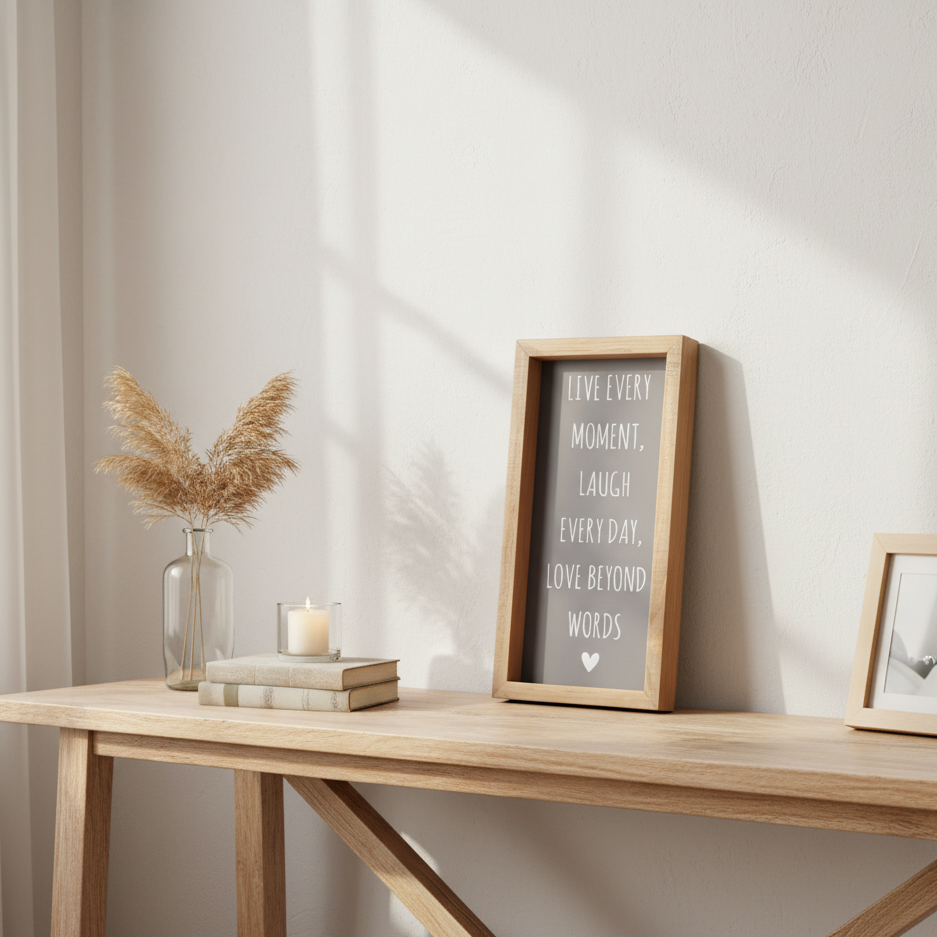 Live Every Moment, Laugh Everyday Wooden Frame Plaque Gift Love