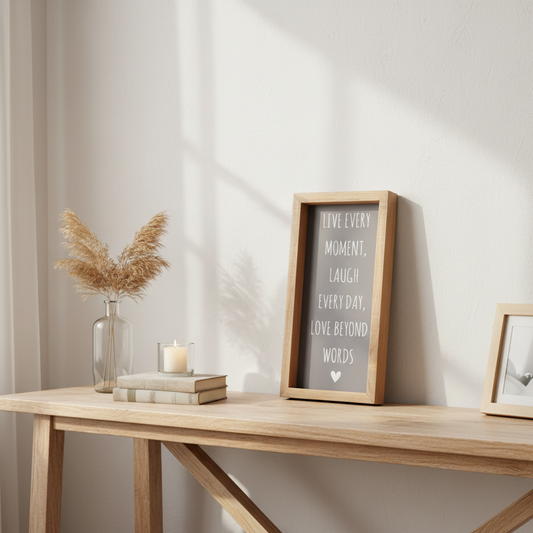 Live Every Moment, Laugh Everyday Wooden Frame Plaque Gift Love