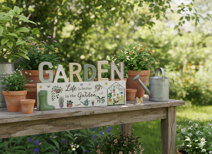 2/A WOODEN GARDEN PLAQUE, 35CM