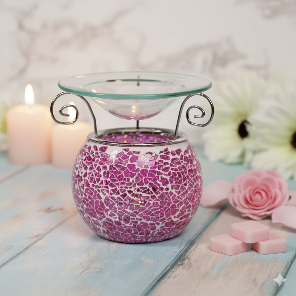 Round Mosaic Oil/Wax Warmer Pink 12cm