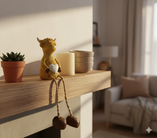 HEART HIGHLAND COW SHELF SITTER, 9CM