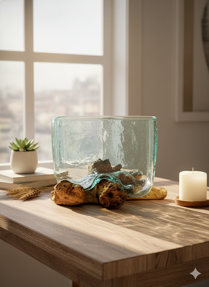 Molten Glass Tank on Wood with Stand - Medium Bowl
