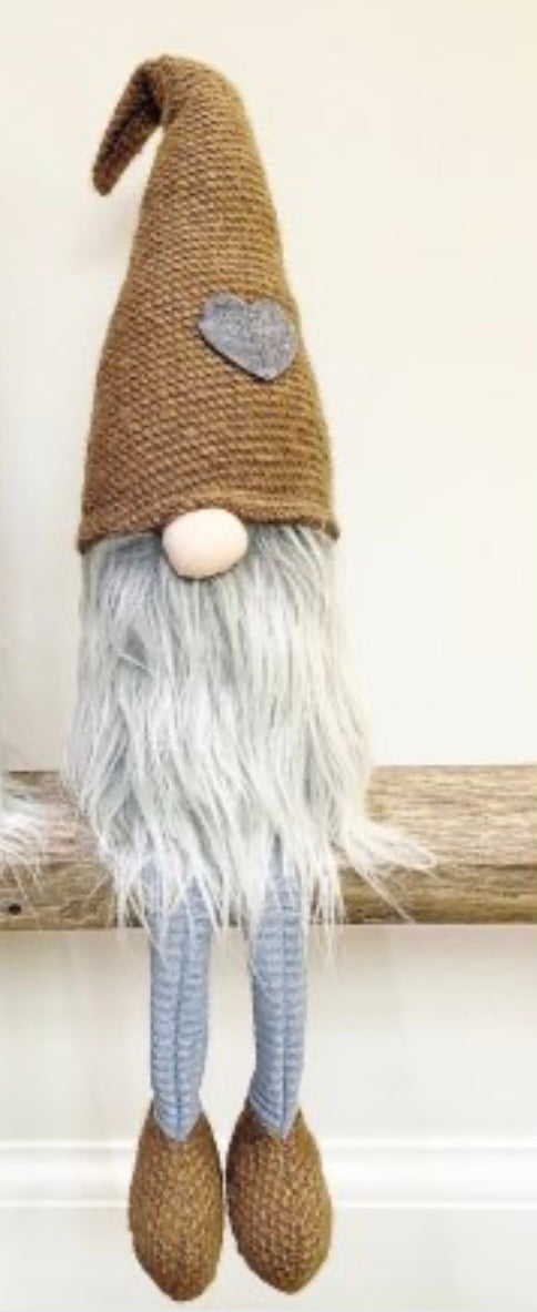 Rustic Plush Sitting Gonk – 45cm | Fuzzy Beard & Dangly Legs | Neutral Nordic Christmas Gnome