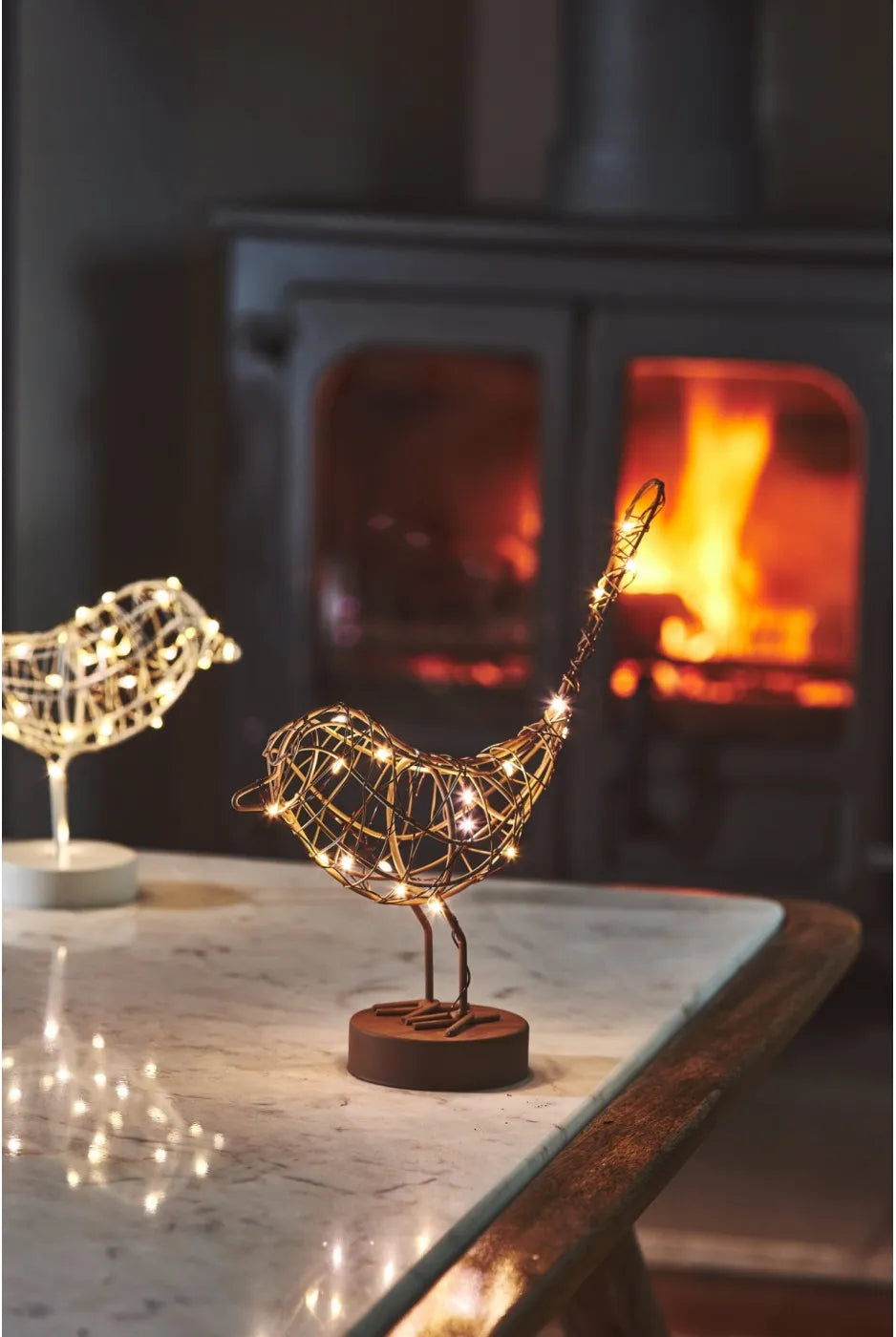 Gold Copper White Wire Table Robin Light  Warm White LED Decoration