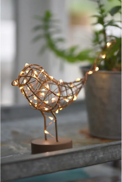 Gold Copper White Wire Table Robin Light  Warm White LED Decoration