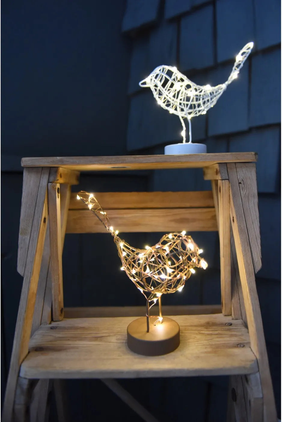 Gold Copper White Wire Table Robin Light  Warm White LED Decoration