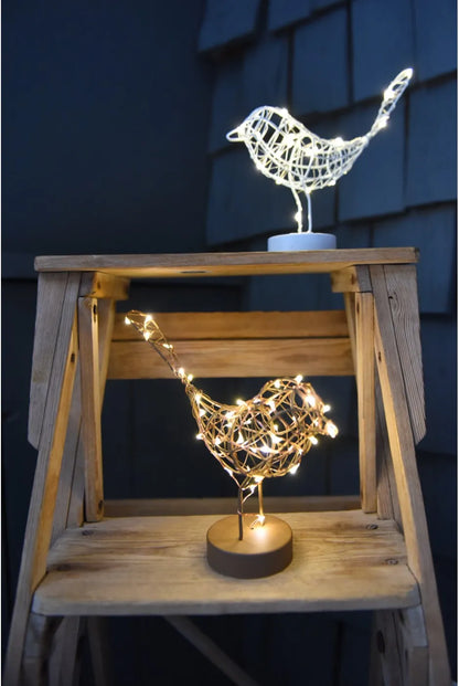 Gold Copper White Wire Table Robin Light  Warm White LED Decoration